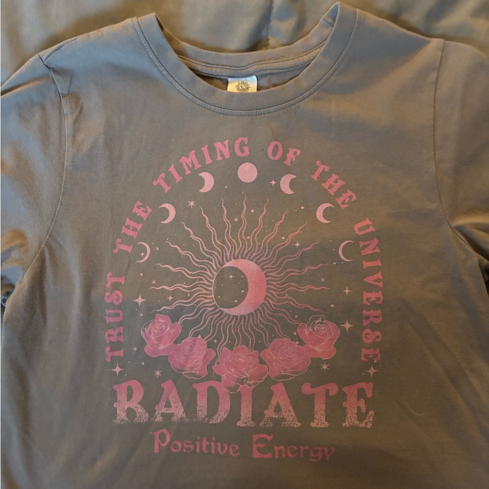 Gray Crop Top with Positive Energy Design